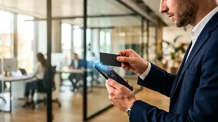 اتصال کارت ویزیت هوشمند NFC به گوشی موبایل در جلسه کاری